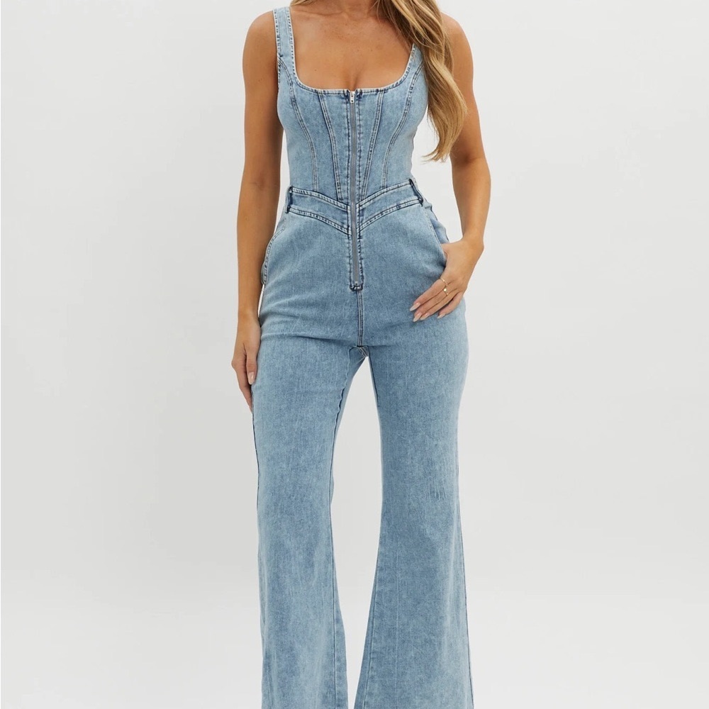 Selfie Leslie Blue Denim Overalls High-Waisted Wide-Leg